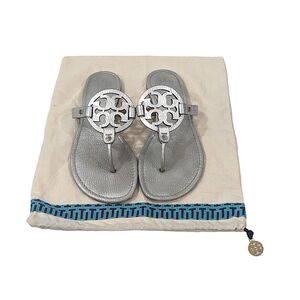 Tory Burch Miller Metallic Sandal Silver Thong Flip Flop Casual Comfortable 11M